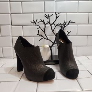 SAM EDELMAN Black Sparkle/Suede Platform Pump
